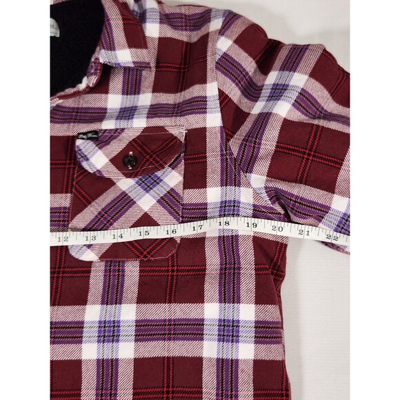 LRG Men's M Sherpa Lined Flannel Shirt Maroon/Purple Long Sleeve Pocket - Picture 8 of 10